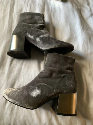 Ботинки Topshop серые тканевые на блочном каблуке размер 4 - Изображение 1 из 4