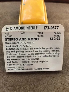 Vintage NOS Pfanstiehl Turntable Needle Part # 173-DS77 - Picture 1 of 3
