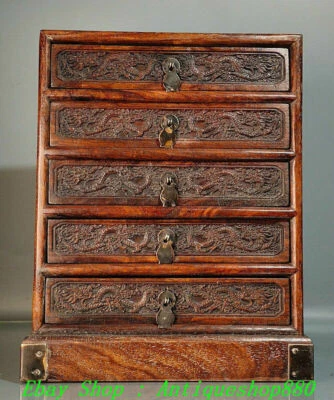 11" Old China Boxwood Carving Dragon Dragons Drawer Cabinets  - Imagem 1 de 4