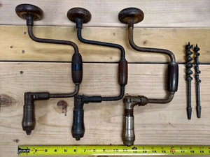 Vintage Antique Hand Drills Braces + 2 Drill Bits, 5 pcs - Picture 1 of 8