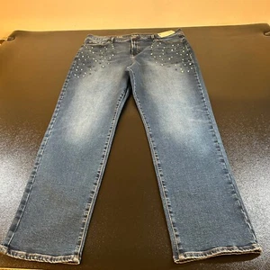 ANA High Rise Straight Jeans Embellished Rhinestone Denim Pants Womens 18 NWT - Picture 1 of 13