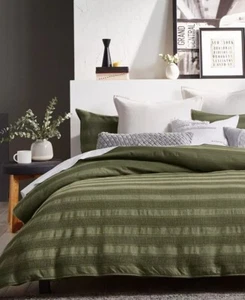 DKNY Avenue Stripe Full/Queen Comforter Mini Set Bedding, color Olive - Picture 1 of 1