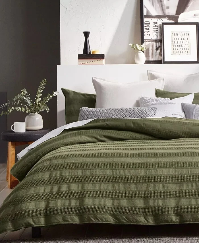 DKNY Avenue Stripe Full/Queen Comforter Mini Set Bedding, color Olive - Image 1 of 1