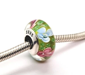 🩷 Green & Pink Murano Glass Bead Charm Genuine S925 Sterling Silver 🩷 - Picture 1 of 13