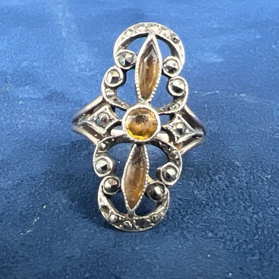 Bague ancienne XIXe argent massif or 18k poinçon tête d’aigle taille 53, 4gr - Photo 1/4