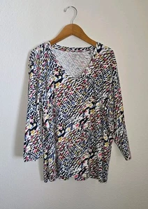 Chico's Tunic Top Size 4 or XXL Abstract Print 3/4 Sleeves Slimming - Picture 1 of 6