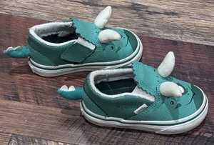 Vans Triceratops Dinosaur Slip-On Toddler 4.5C Green 3D Horns & Tail Shoes - Picture 1 of 4