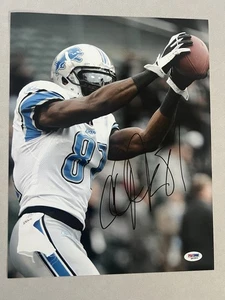 Foto firmada autografiada por Calvin Johnson 11x14 certificado de autenticidad PSA/DNA Detroit Lions Salón de la fama 21 - Imagen 1 de 2