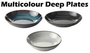 IKEA GLADELIG Deep Plate 21cm Stoneware Bowl Blue Grey Dishwasher Safe New - Picture 1 of 10