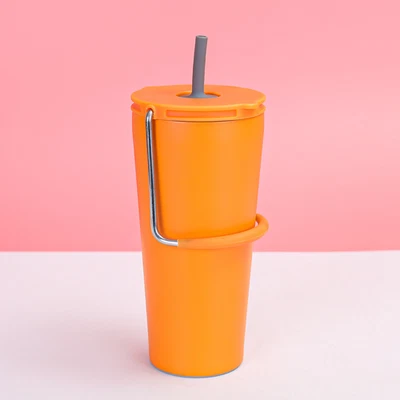 Tazas de acero inoxidable de 30 oz con tapa de mango tazas de paja botella de agua portátil para automóvil Foto 1 de 4