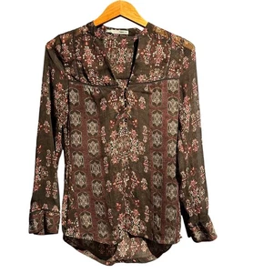 Boho Cottage Maurice's long sleeved print blouse size XS Charcoal Floral Office - Picture 1 of 7