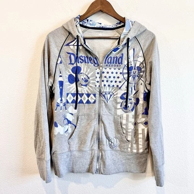 Disneyland 60th Anniversary Hoodie Sweatshirt Gray Blue Mickey M Collectible - Image 1 of 4