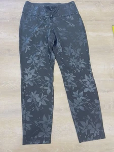 Soft Surroundings Black Shiny Print Floral Leggings Size Large Stretch EUC - Picture 1 of 14