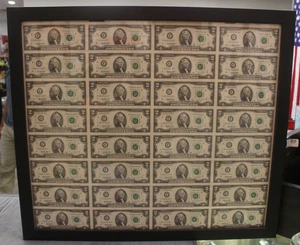 Uncirculated Two Dollar Bills Uncut Currency Sheet of 32 Notes $64, Atlanta 1995 - Picture 1 of 4