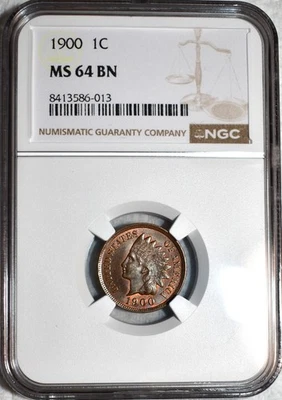 NGC MS-64 BN 1900 Indian Head Cent, Attractively Toned w/ Accents of Red. - Image 1 of 2