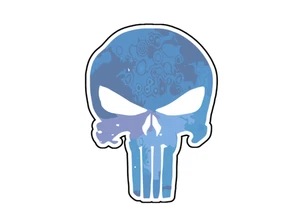 Adesivo Punisher Skull blu acquerello boho rustico vinile fustellato 3,5x2,5 - Foto 1 di 1