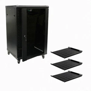 18U Wall Mount Audio Video A/V Rack Cabinet Glass Door Lock Casters and Shelves - Picture 1 of 4