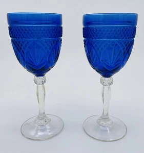 Par de copas de agua de vino Cristal D’Arques Durand azul cobalto usadas en excelente estado 01 - Imagen 1 de 6