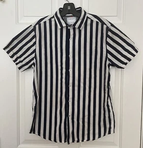 Denim & Flower Ricky Singh Shirt Mens S White/Black Vertical Stripe Short Sleeve - Picture 1 of 3