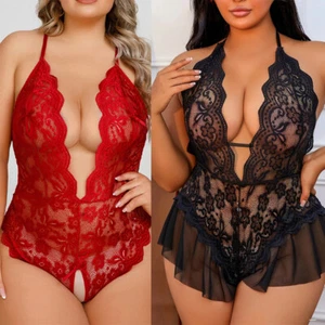 S-4XL Plus Sexy Lingerie Women Lace Bodysuit Nightwear Babydoll Underwear Gift - Picture 1 of 30