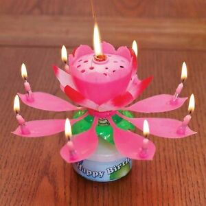 Musical Lotus flower birthday candle rotates & plays happy birthday Random Color