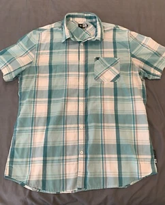 Rip Curl Blue Plaid Button Short Sleeve Shirt Men's Medium Retro Live The Search - Picture 1 of 7