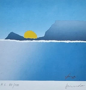 ARTHUR SECUNDA LAKE Locarno 1983 HAND SIGNED Lufthansa Sunset LITHOGRAPH art - Picture 1 of 7