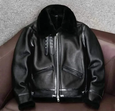 Nueva chaqueta acolchada de cuero negra real genuina para hombre Foto 1 de 4