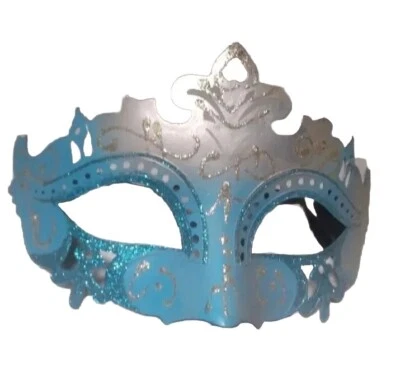 Masquerade Mask Sky Blue / Silver Venetian Party Prom MardiGras Fetish Halloween - Image 1 of 3