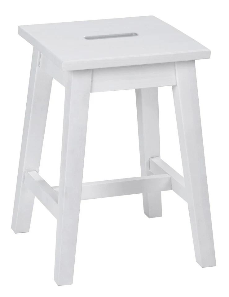 Sitzhocker Holzhocker Küchenhocker Weiß Kiefernholz massiv B 33 x H 45 cm - Bild 1 von 4