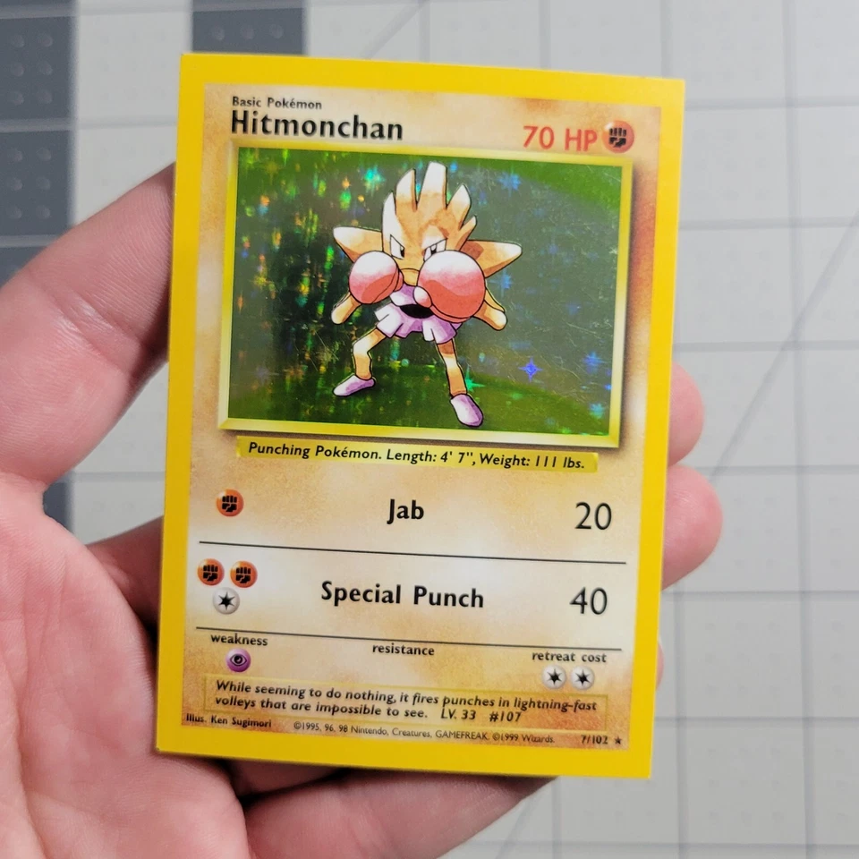Hitmonchan Square Cut Miscut Error NFC Base Set Holo Pokemon Card 7/102 - Image 1 of 4