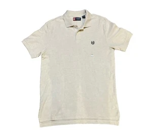 Chaps Polo Shirt Mens M Cream Short Sleeve Knit Collared All Cotton Crest Logo - Picture 1 of 17