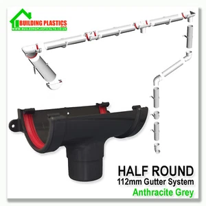 HALF ROUND GUTTERING & FITTINGS ANTHRACITE GREY | 112mm SYSTEM| FREEFLOW | MULTI - Picture 1 of 25