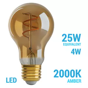 4W =25W Dimmable A19 LED Filament Vintage Nostalgic Amber Medium E26 Base Bulb - Picture 1 of 11