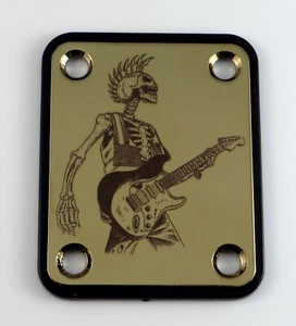 Maßgeschneiderte ""dunkelbraune"" gravierte GOLD Halsplatte - 4 Loch Fender Gitarrenstil - Bild 1 von 7