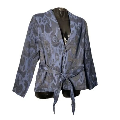Isaac Mizrahi Live Women's Belted Blazer Jacket 14 Black Blue - Image 1 of 4