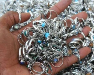 Lote de anillos boho minimalistas enchapados en plata de ley 925 con mezcla surtida de piedras preciosas - Imagen 1 de 5