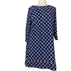 Lands End Navy/ White Nautical Knot Rope Shift Dress 3/4 sleeves Ladies Sz 14/16