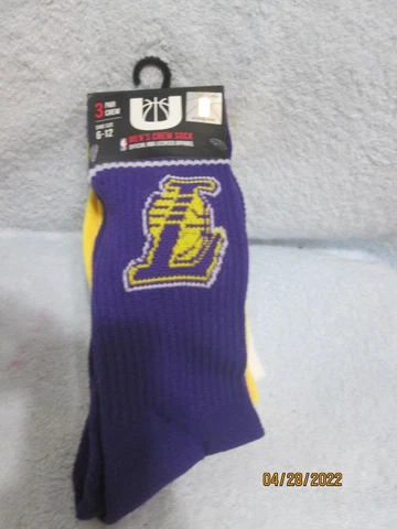 NBA LA Lakers 3 Pack Men's Socks New Size 6-12 White, Yellow, Purple Cover