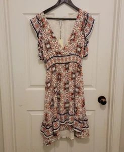 Sophie Max NWT Colorful Floral Flutter Sleeve Cinch Waist Ruffled Dress - Picture 1 of 10