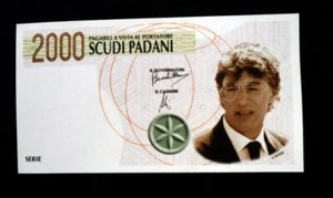 1997 Italy LEGA NORD separatist movement BANKNOTE 2000 Scudi  UNC - Picture 1 of 3