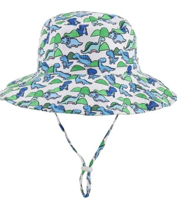 Baby Sun Hat Dinosaur Cotton Bucket Wide Brim Floppy Boy Girl Toddler 0-4 Yrs