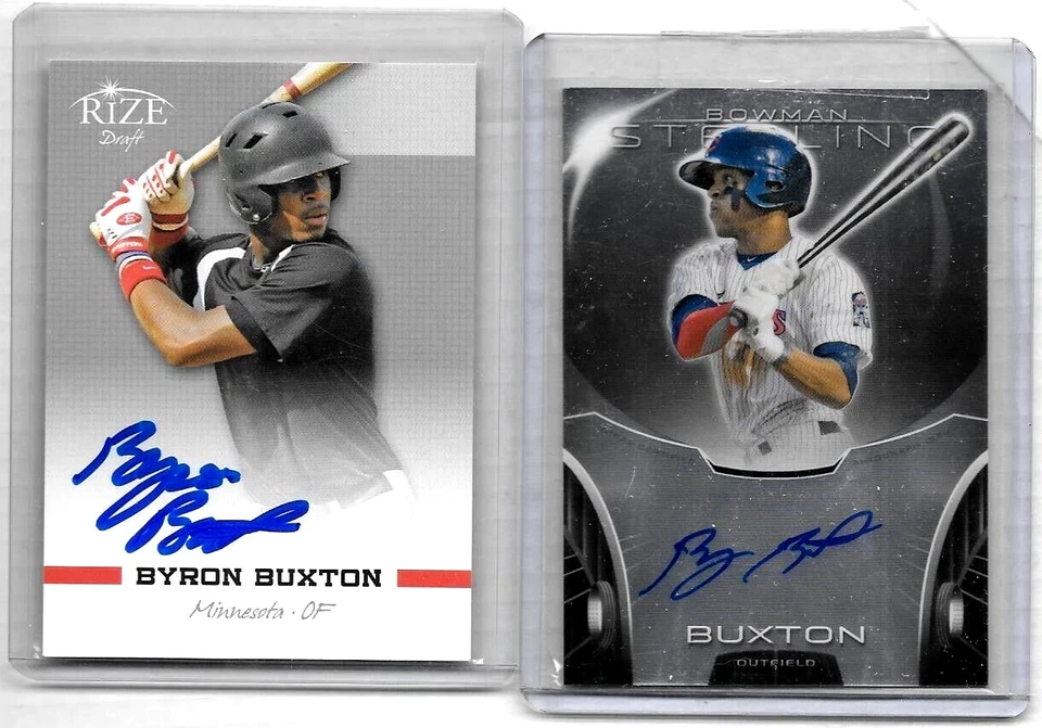 BYRON BUXTON 2013 BOWMAN STERLING,& 2012 RIZE DRAFT ROOKIE CERTIFIED AUTOGRAPHS - Image 1 of 1