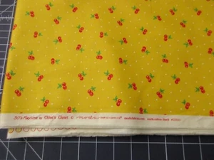 Vintage Looking Red Cherries on Bright Yellow Fat Quarter Approx 21" x 18" Moda - Picture 1 of 2