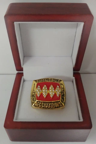 Jim Kelly - 1993 Buffalo Bills AFC Championship Ring With Wooden Display Box Cover