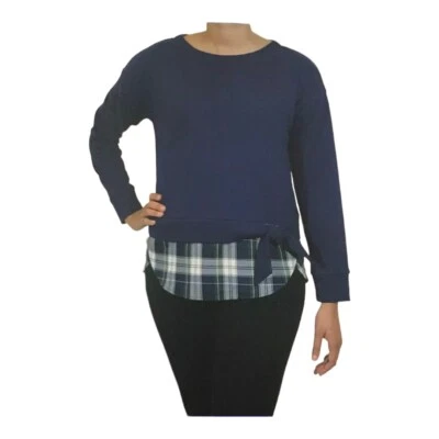 IZOD Womens Tie Front 2 Layer Top Blue Plaid Long Sleeve Layered XXL New - Image 1 of 4