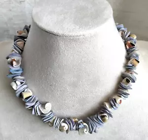 Muscheln Halskette Luhuanus Boho Island lockig blau Lavendel Muscheln Beachy 17" - Bild 1 von 4