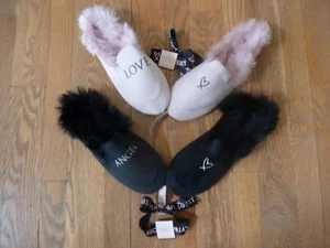 VICTORIAS SECRET FAUX FUR HEART LOVE ANGEL SLIPPERS CHOICE NWT - Picture 1 of 2