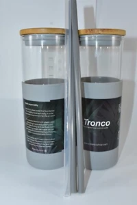 TRONCO 24 OZ GLASS TUMBLER 2 PACK  WITH STRAWS SILICONE PROTECTIVE SLEEVES - Picture 1 of 9