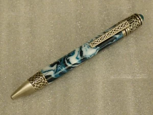 Emerlad Green and White Acrylic -- Celtic Pen (Hand Crafted) - Picture 1 of 3